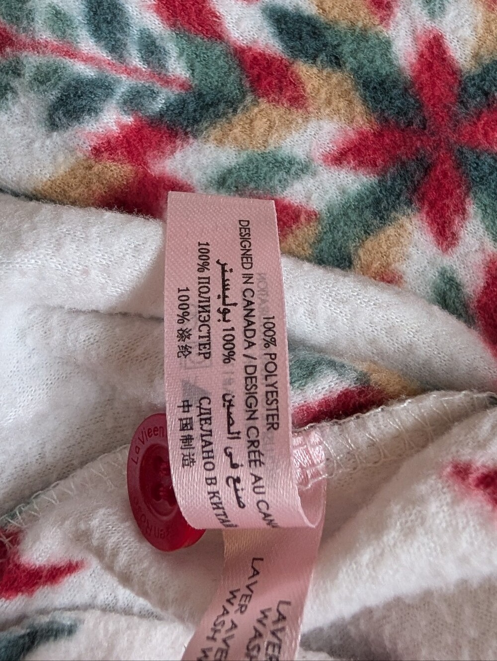 La Vie en Rose Women’s Holiday Fleece Pajama Set Ivory Multicolor Size M - Picture 4 of 5